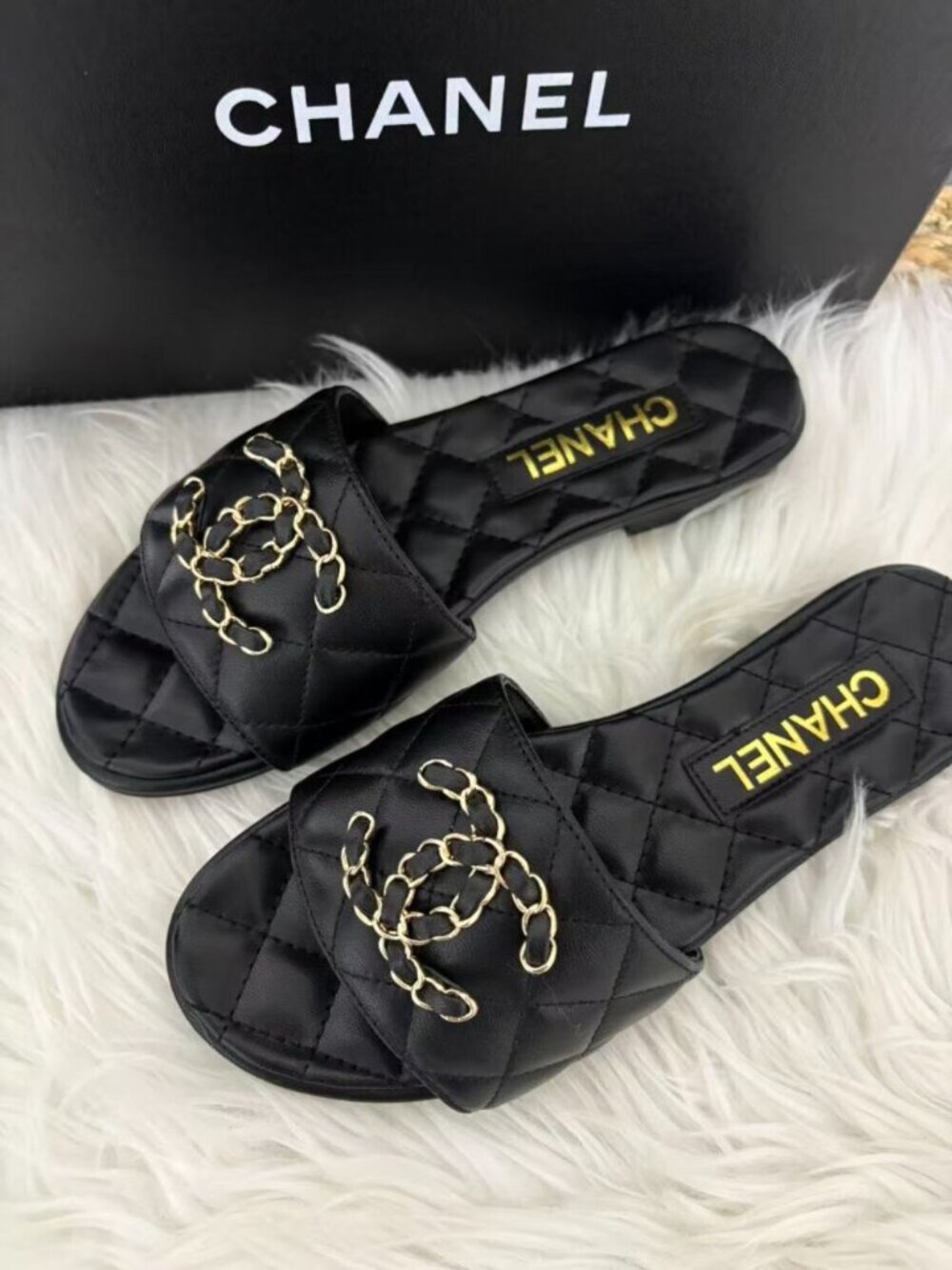 Chanel Quilted Chain Slide Sandals - Picture 3 of 6